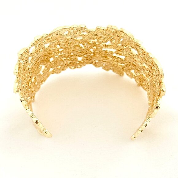 Rhineline Gold Tone Floral Leaf Filigree Cuff Bracelet - Picture 5 of 9